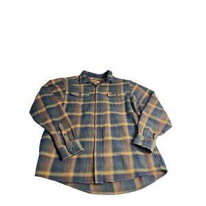 Orvis Mens XL Heavyweight Flannel Shirt Jacket blue Plaid 100% Cotton Button-Up